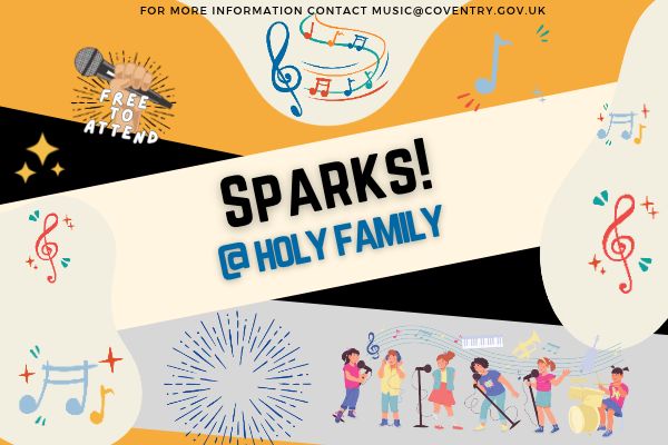 images of colourful musical notes and cartoon children playing musical