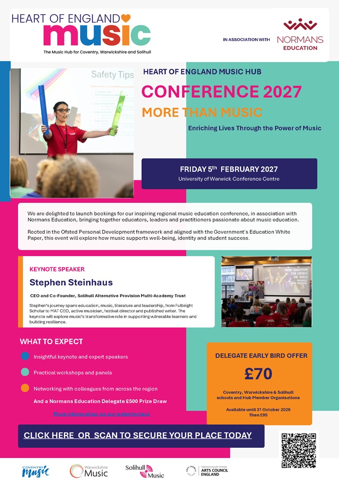 colurful blocks with information about the education conference, Full details can be found in the text above
