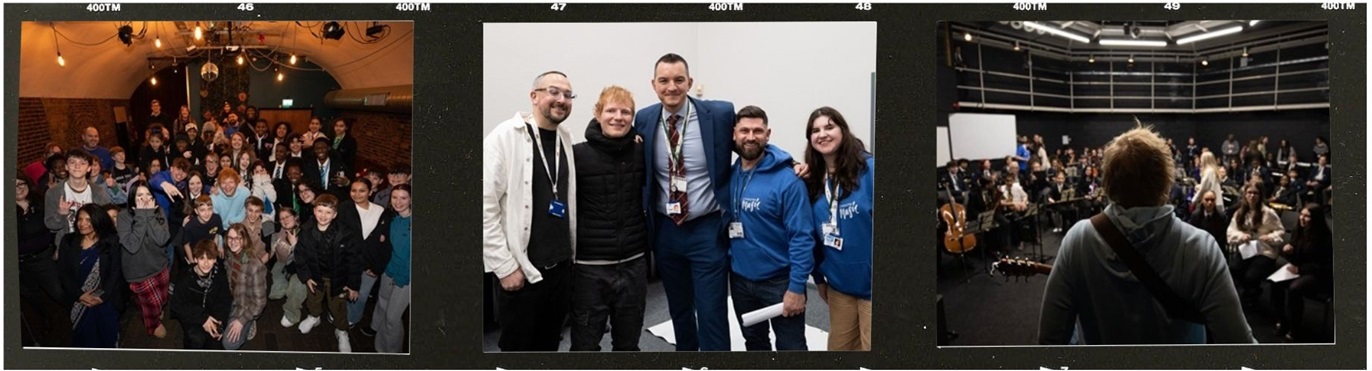 Ed sheeran visiting school children and performing live