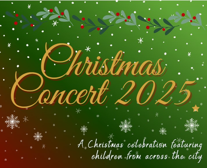 Christmas Concert banner on a red and green background