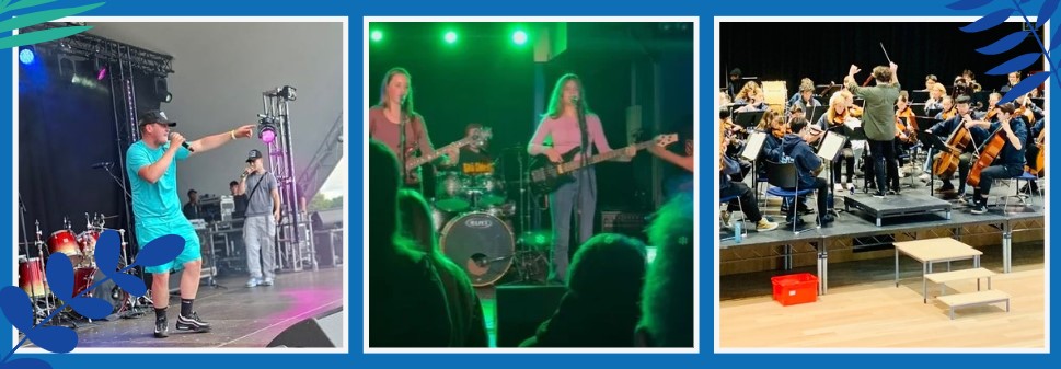 image of young people performing on live stages with lighting and equipment