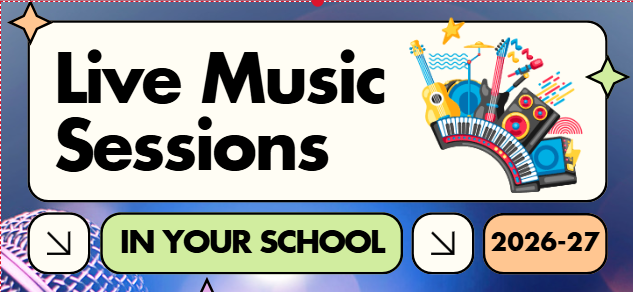 Live music 26 27 image with colourful musical instruments