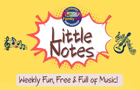 Starburst with the words "Little Notes" written in inside and some musical notes